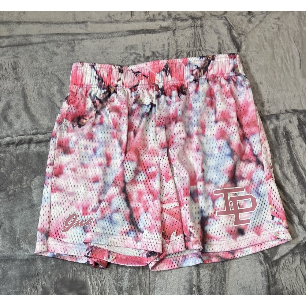 Inaka Power Mens Mesh Gym Shorts Pink Blue Floral Abstract Print Size Small Run